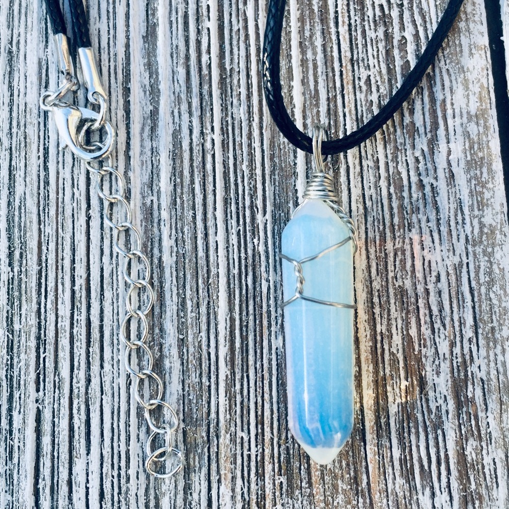 🌈 SOLD! Wire Wrapped Opalite Crystal Necklace